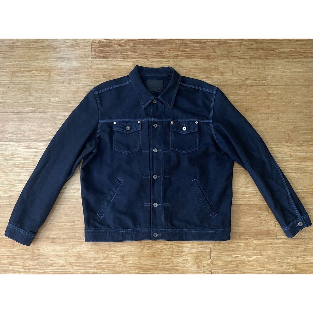 Vintage Guess Denim Jacket Mens XL Navy Blue Trucker Contrast Stitch 90s